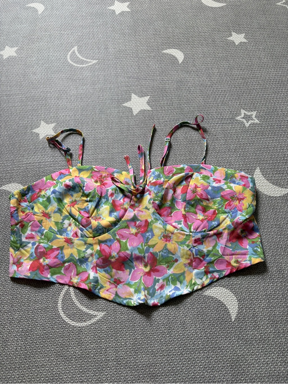 SHEIN Pink Yellow Floral Bustier Crop Top